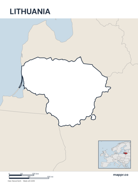 Outline map of Lithuania with detailed country borders.