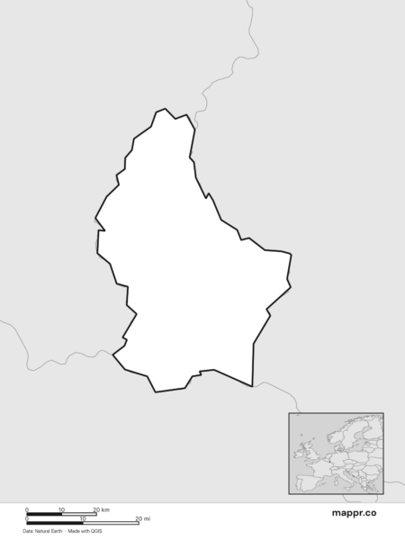 Blank political map of Luxembourg showing its international borders without labels (black and white).