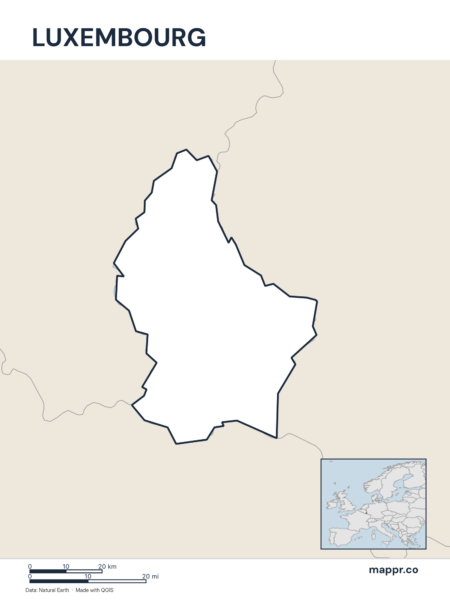 Outline map of Luxembourg with detailed country borders.