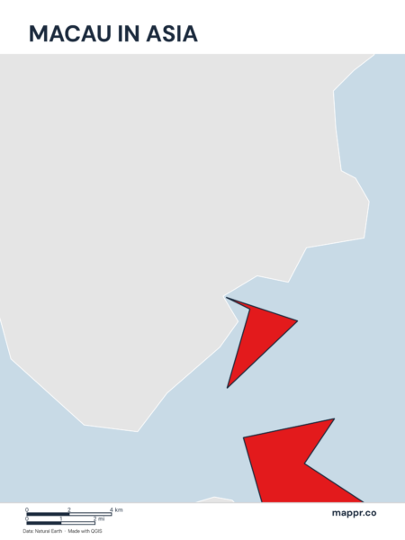 A map highlighting Macau's location on the asian continent.