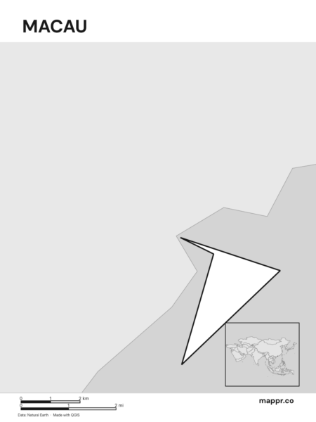 Outline map of Macau with detailed country borders (black and white).
