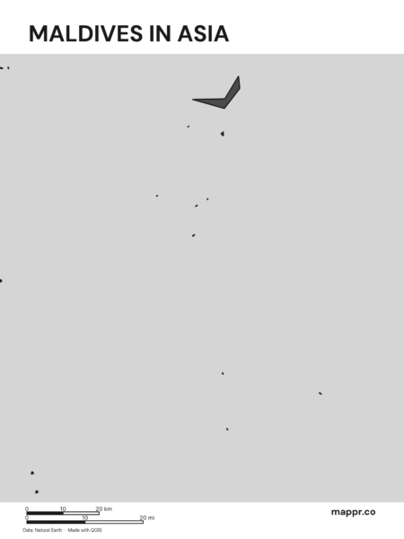 A map highlighting Maldives's location on the asian continent (black and white).