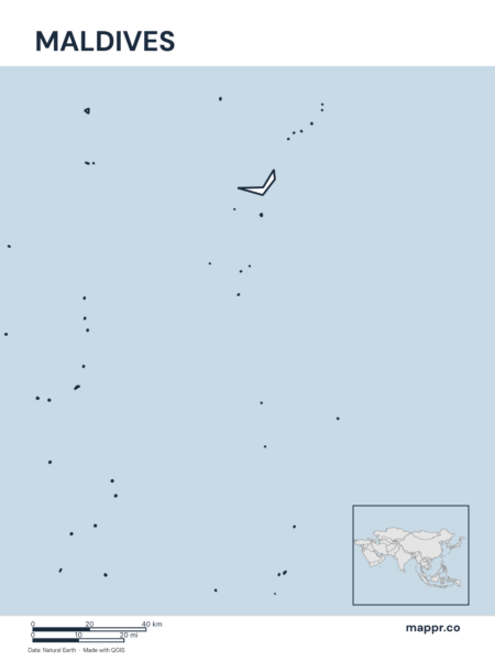 Outline map of Maldives with detailed country borders.