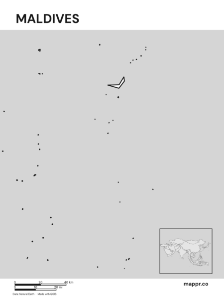 Outline map of Maldives with detailed country borders (black and white).