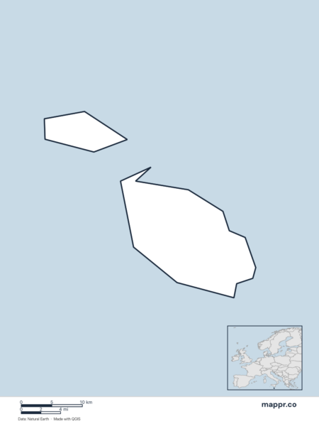 Blank political map of Malta showing its international borders without labels.