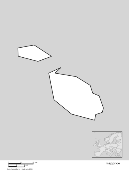 Blank political map of Malta showing its international borders without labels (black and white).
