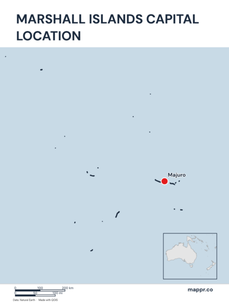 Detailed map pinpointing Majuro, the capital of Marshall Islands.