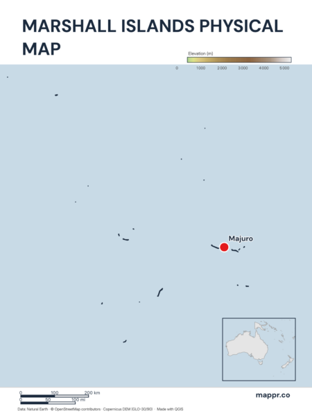 Map featuring Majuro, the capital of Marshall Islands, with rich topographical detail.