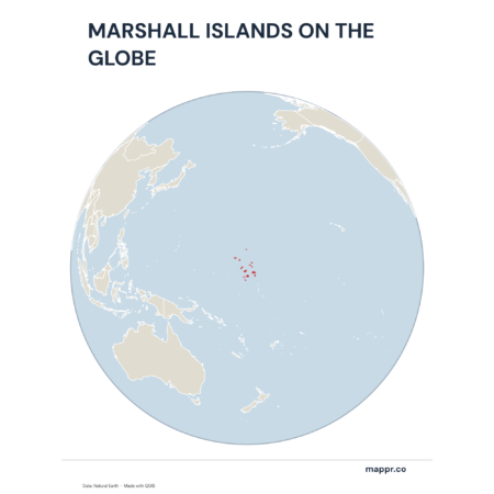 A map highlighting Marshall Islands's location on a globe, marked with a red outline.