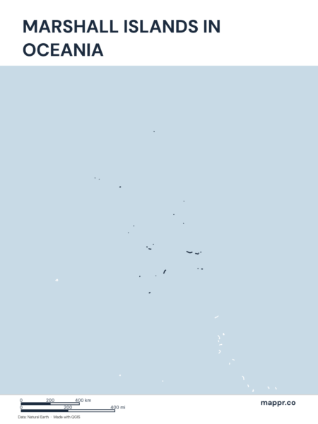 A map highlighting Marshall Islands's location on the oceanian continent.