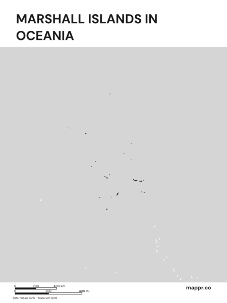A map highlighting Marshall Islands's location on the oceanian continent (black and white).