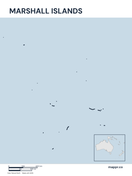 Outline map of Marshall Islands with detailed country borders.
