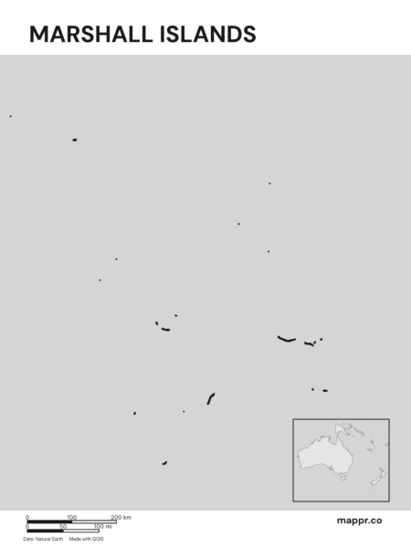 Outline map of Marshall Islands with detailed country borders (black and white).