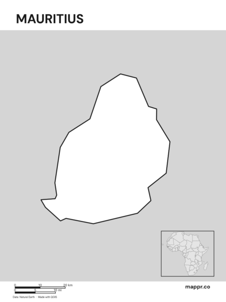 Outline map of Mauritius with detailed country borders (black and white).