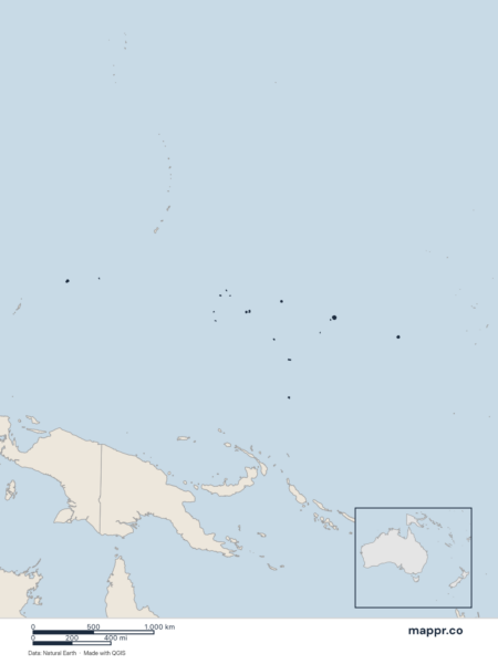 Blank political map of Micronesia showing its international borders without labels.
