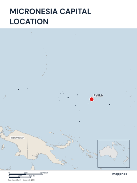 Detailed map pinpointing Palikir, the capital of Micronesia.
