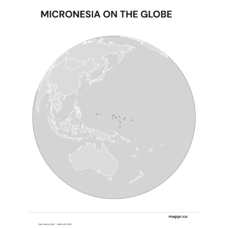 A map highlighting Micronesia's location on a globe, marked with a red outline (black and white).