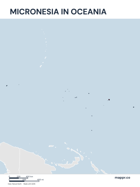 A map highlighting Micronesia's location on the oceanian continent.