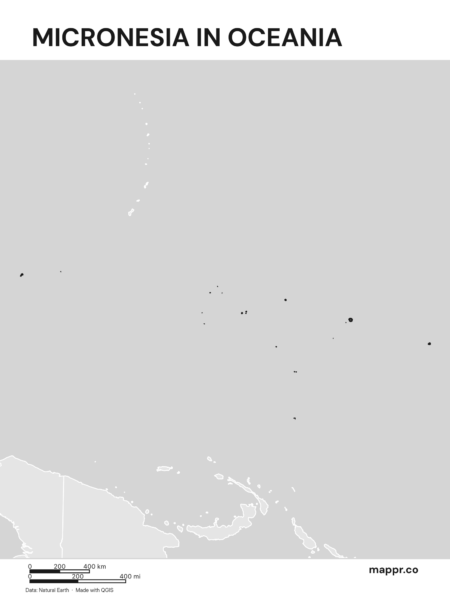 A map highlighting Micronesia's location on the oceanian continent (black and white).