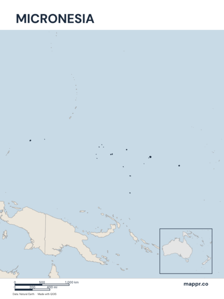 Outline map of Micronesia with detailed country borders.