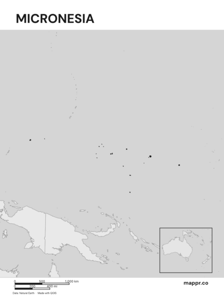 Outline map of Micronesia with detailed country borders (black and white).