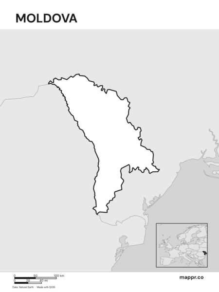 Outline map of Moldova with detailed country borders (black and white).