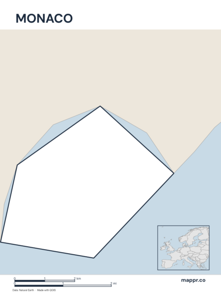 Outline map of Monaco with detailed country borders.
