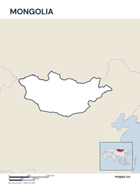 Outline map of Mongolia with detailed country borders.