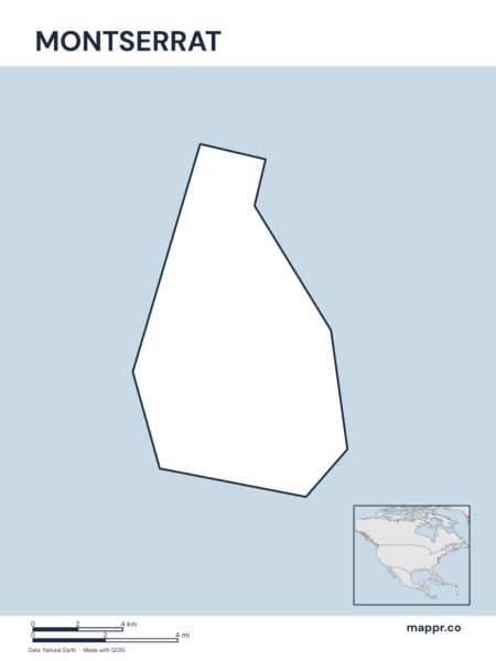 Outline map of Montserrat with detailed country borders.