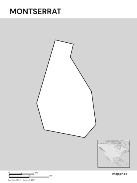 Outline map of Montserrat with detailed country borders (black and white).