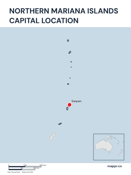 Detailed map pinpointing Saipan, the capital of Northern Mariana Islands.