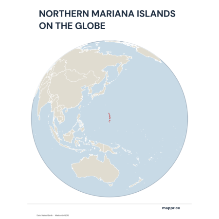 A map highlighting Northern Mariana Islands's location on a globe, marked with a red outline.