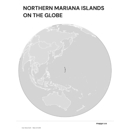 A map highlighting Northern Mariana Islands's location on a globe, marked with a red outline (black and white).
