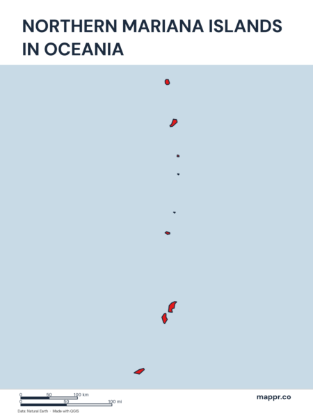 A map highlighting Northern Mariana Islands's location on the oceanian continent.