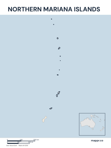 Outline map of Northern Mariana Islands with detailed country borders.