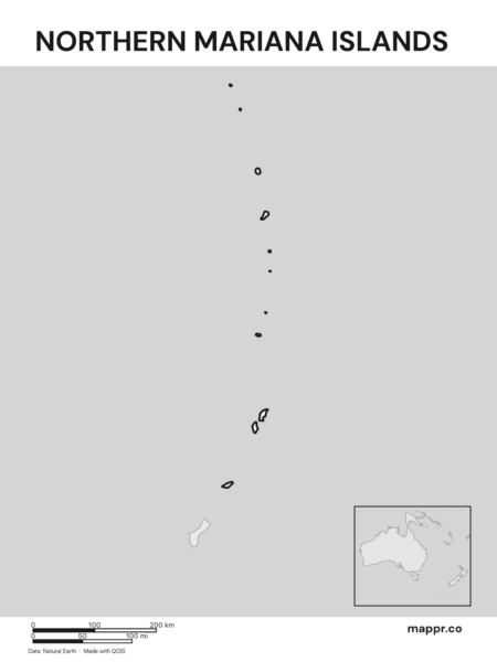 Outline map of Northern Mariana Islands with detailed country borders (black and white).