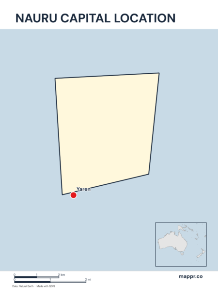 Detailed map pinpointing Yaren, the capital of Nauru.