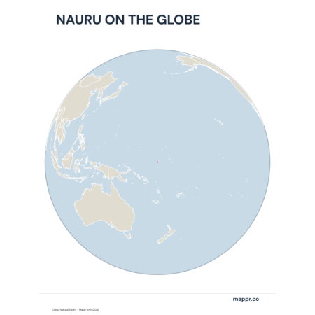 A map highlighting Nauru's location on a globe, marked with a red outline.