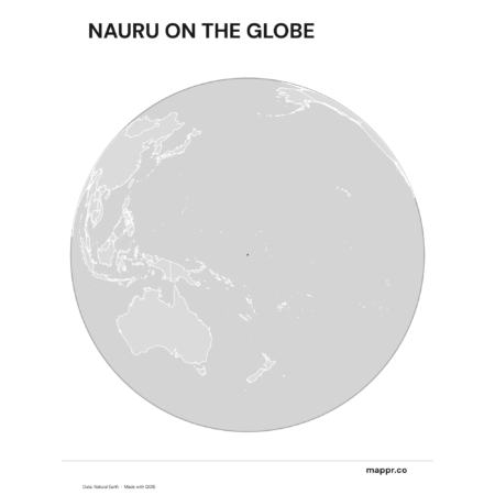 A map highlighting Nauru's location on a globe, marked with a red outline (black and white).
