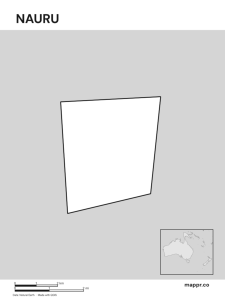 Outline map of Nauru with detailed country borders (black and white).