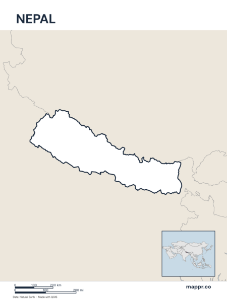 Outline map of Nepal with detailed country borders.
