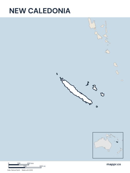 Outline map of New Caledonia with detailed country borders.