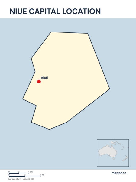 Detailed map pinpointing Alofi, the capital of Niue.
