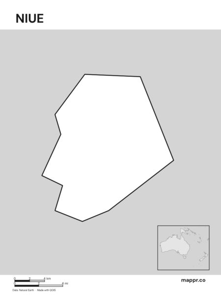 Outline map of Niue with detailed country borders (black and white).