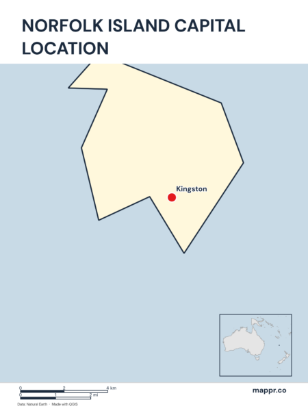 Detailed map pinpointing Kingston, the capital of Norfolk Island.