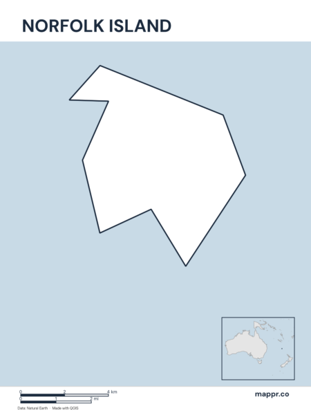 Outline map of Norfolk Island with detailed country borders.