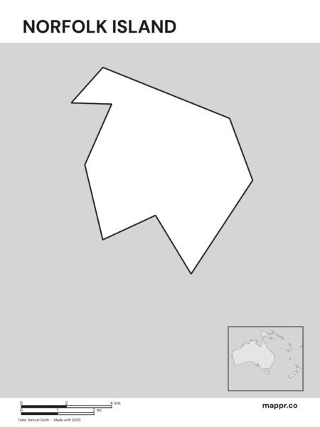 Outline map of Norfolk Island with detailed country borders (black and white).