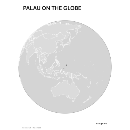 A map highlighting Palau's location on a globe, marked with a red outline (black and white).