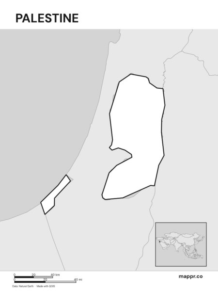 Outline map of Palestine with detailed country borders (black and white).