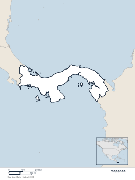 Blank political map of Panama showing its international borders without labels.